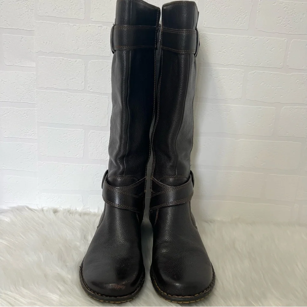 B O C Born Brown Leather Zip Up Granola Girl Boho Knee High Riding Boots 6.5